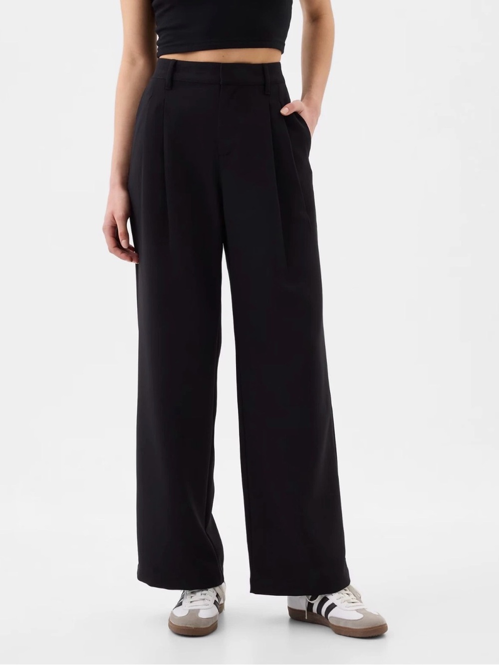 GAP Black Wide-Leg Linen Blend High-Rise Easy Trousers Pleated Pants Size 14